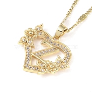 304 Stainless Steel Heart Pendant Necklaces with Cubic Zirconia, Letter Charms, Letter Z, 16.54 inch(42cm)(NJEW-H029-01G-Z)