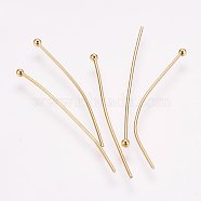 304 Stainless Steel Ball Head Pins, for DIY Beading Charm Making, Real 24K Gold Plated, 40x0.7mm, 21 Gauge, Head: 2mm(X-STAS-R051-40mm-G)