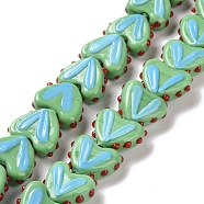 Heart Handmade Lampwork Beads Strands, Dark Sea Green, 14~14.5x16.5~17x6.5~7mm, Hole: 1.5mm, about 30pcs/strand, 14.96~15.16 inch(38~38.5cm)(LAMP-G150-01G)