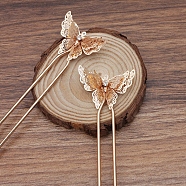 Brass Hair Fork Findings, with Butterfly Filigree Findings, Light Gold, 135x35x6.5mm(OHAR-PW0001-093KCG)