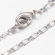 Brass Chain Necklaces, with Lobster Claw Clasps, Real Platinum Plated, 17.7 inch(45cm), 2mm(MAK-L009-17P)
