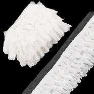 3-Layer Nylon Pleated Lace Trims, Ruffle Lace Ribbon with Plastic Beads, for Sewing and Art Craft Decoration, White, 4-3/8 inch(110mm)(OCOR-WH0082-40)