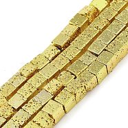 Electroplated Natural Lava Rock Beads Strands, Cube, Golden Plated, 4~4.5x4x4mm, Hole: 1.2mm, about 93pcs/strand, 15.75 inch(40cm)(G-L606-E02-01B)