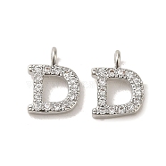 Initial Letter Brass Micro Pave Cubic Zirconia Pendants, Letter D, 9~10x4~10x1.5~2mm, Hole: 1.5mm(ZIRC-F008-D)