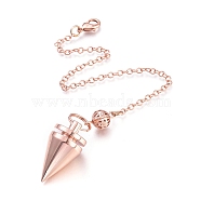 Brass Cone Dowsing Pendulums, with Lobster Claw Clasps, Rose Gold, 220x2.5mm(KK-K239-02RG)