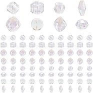 PANDAHALL ELITE 80Pcs 8 Style Transparent Acrylic European Beads, AB Color Plated, Large Hole Beads, Rondelle & Bicone & Rhombus & Flat Round & Cube & Polygon, Clear AB, 10pcs/style(TACR-PH0003-01)
