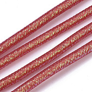 PVC Tubular Synthetic Rubber Cord, Hollow Pipe, with Glitter Powder, Crimson, 5.5mm, Hole: 2.5mm, about 54.68 yards(50m)/bundle(RCOR-T002-02A-04)