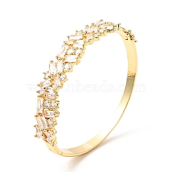 Clear Cubic Zirconia Flower Hinged Bangle, Brass Jewelry for Women, Cadmium Free & Nickel Free & Lead Free, Real 18K Gold Plated, Inner Diameter: 2-3/8 inch(6cm)(BJEW-J165-16G)