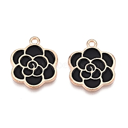 Alloy Enamel Pendants, Light Gold, Lead Free & Cadmium Free, Flower Charm, Black, 21x17.5x1.5mm, Hole: 1.8mm(ENAM-T020-36D)