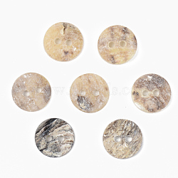 Mother of Pearl Buttons, Natural Akoya Shell Button, Flat Round, Camel, 18x2mm, Hole: 1.8mm(SSHEL-R048-022A)