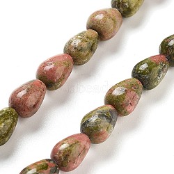 Natural Unakite Beads Strands, Teardrop, 9x6mm, Hole: 1.2mm, about 44pcs/strand, 15.75''(40cm)(G-B106-A23-01)