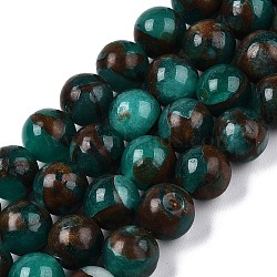 Natural Chalcedony Beads Strands, Imitation Gold Clinquant Stone, Dyed & Heated, Round, Green, 8~9mm, Hole: 1mm, about 45~48pcs/strand, 15.7 inch(G-S333-8mm-014F)