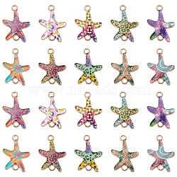 60Pcs 10 Styles Printed Alloy Connector Charms, Starfish Links, Light Gold, Nickel, Mixed Color, 23x16x1.5mm, Hole: 1.8mm, 6pcs/style(PALLOY-CJ0003-04)