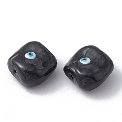 Glass Beads, with Enamel, Square with Evil Eye Pattern, Black, 20x19x10mm, Hole: 1.2mm(GLAA-A009-04A)