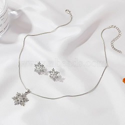 Snowflake Alloy Crystal Rhinestone Pendant Necklaces & Stud Earrings Sets, Platinum, 400mm(FS-WGBFA9B-02)