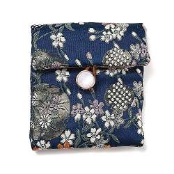 Flower Print Cloth Jewelry Storage Bags, with Plasitc Snap Buttons, Square, Marine Blue, 10x9x1cm(ABAG-A009-04C)