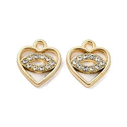 UV Plating Alloy Rhinestone Pendants, Heart with Horse Eye Charms, Golden, 13x11.5x2mm, Hole: 1.6mm(PALLOY-D026-07G)