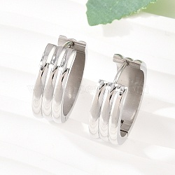 304 Stainless Steel Textured Hoop Earrings, with 316 Surgical Stainless Steel Ear Pins, Polished, Stainless Steel Color, 20x7mm(EJEW-L307-09P-02)