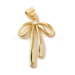 Brass Micro Pave Clear Cubic Zirconia Pendants, Bowknot, Real 18K Gold Plated, 23x16x3mm, Hole: 4x3.5mm(KK-R155-02G)