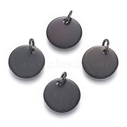 304 Stainless Steel Charms, with Jump Rings, Blank Stamping Tag, Flat Round, Electrophoresis Black, 12x1mm, Hole: 3.5mm(EJEW-L238-03D-B)