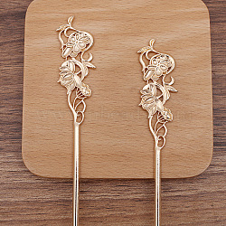 Alloy Flower Hair Sticks for Enamel, Long-Lasting Plated Hair Accessories for Women, Light Gold, 140x30mm(OHAR-PW0006-12A)