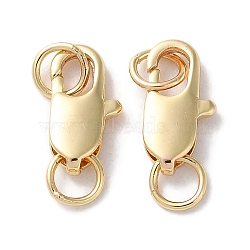 Rack Plating Brass Lobster Claw Clasps, with Jump Rings, Long-Lasting Plated, Lead Free & Cadmium Free, Light Gold, 12x5.8x2.8mm, Hole: 3.5mm(KK-F090-24LG-02)