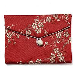 Chinese Style Floral Cloth Jewelry Storage Pouches, with Plastic Button, Rectangle Jewelry Gift Case for Bracelets, Earrings, Rings, Random Pattern, FireBrick, 8x10x0.3~0.7cm(AJEW-D065-01B-01)