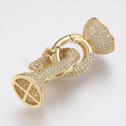 Brass Micro Pave Cubic Zirconia Fold Over Clasps, Lead Free & Cadmium Free, Clear, Golden, 38mm, Clasp: 22x14mm(ZIRC-F083-115G-01-RS)