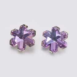 K9 Glass Rhinestone Pendants, Imitation Austrian Crystal, Faceted, Flower, Violet, 29x25.5x11~11.5mm, Hole: 1.6mm(GLAA-K034-H02)