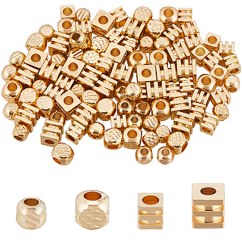 120Pcs 4 Styles Brass Spacer Beads, Long-Lasting Plated, Textured Cube & Grooved Cube, Real 18K Gold Plated, 3~4x3~4x3~4mm, Hole: 1.8~2mm, 30pcs/style