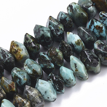 Natural African Turquoise(Jasper) Beads Strands, Nuggets, Faceted, 9.5~11x6~7mm, Hole: 1.2mm, about 30~32pcs/strand, 7.48 inch(19cm)