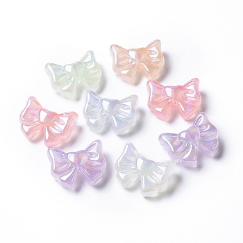 Transparent Acrylic Beads, Glitter Beads, Glow in the Dark, Bowknot, Mixed Color, 22.5x28.5x12mm, Hole: 2.1mm