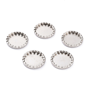 304 Stainless Steel Cabochon Settings, Lace Edge Bezel Cups, Flat Round, Stainless Steel Color, 17x2mm Tray: 14mm