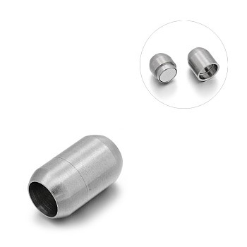 Matte 304 Stainless Steel Barrel Magnetic Clasps with Glue-in Ends, Stainless Steel Color, 25x14mm, Hole: 10.5mm