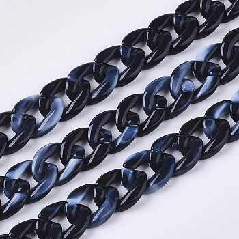 Acrylic Handmade Curb Chains, Imitation Gemstone Style, Midnight Blue, 14x10x3mm, about about 39.37 inch(1m)/strand