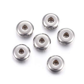 304 Stainless Steel Spacer Beads, Flat Round, Stainless Steel Color, 6x2.5mm, Hole: 1.8mm