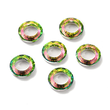 Electroplate Glass Linking Rings, Crystal Cosmic Ring, Prism Ring, Faceted, Back Plated, Round Ring, Yellow Green, 14x3.5mm, Inner Diameter: 8mm