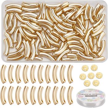 DIY Curved Tube Chunky Bracelet Making Kit, Including Acrylic & Brass Spacer Beads, Elastic Thread, Gold, Beads: 200Pcs/box