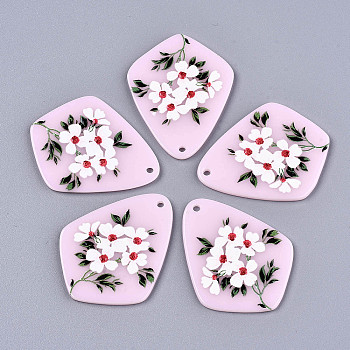 Acrylic Pendants, 3D Printed, Kite with Flower Pattern, Pearl Pink, 44x35x2.5mm, Hole: 2mm