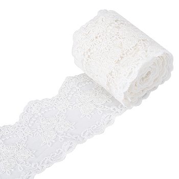 Cotton Elastic Lace Trim, Flower, White, 80~84mm, about 4.78~5yards/bag