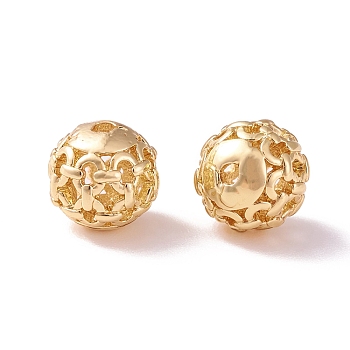 Brass Hollow Round Beads, Golden, 8x7.5mm, Hole: 1.4mm