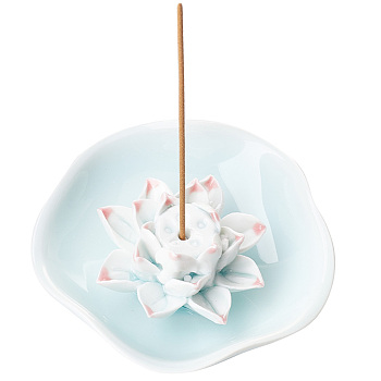 Porcelain Incense Burners, Lotus Incense Holders, Home Display Decorations, Azure, 101x41.5mm