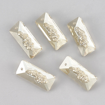 K9 Glass Rhinestone Pendants, Rectangle, Golden Shadow, 26x11x7.5mm, Hole: 1.6mm