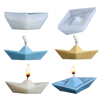 DIY Food Grade Silicone Candle Molds, for Candle Making, 3D Paper Boat, White, 8.6x4.8x3cm