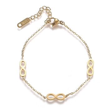 304 Stainless Steel Infinity Link Bracelets, with Lobster Claw Clasps, Golden, 7-1/8 inch(18cm)