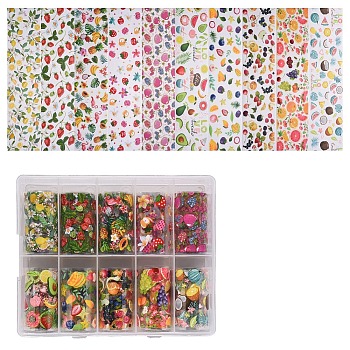 Shiny Laser Nail Art Transfer Stickers, Nail Decals, DIY Nail Tips Decoration for Women, Fruit Pattern, Mixed Color, 40mm, about 1m/roll, 10rolls/box