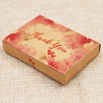 Kraft Paper Boxes and Necklace Jewelry Display Cards, Packaging Boxes, with Word Thank You and Heart Pattern, BurlyWood, Folded Box Size: 7.3x5.4x1.2cm, Display Card: 7x5x0.05cm