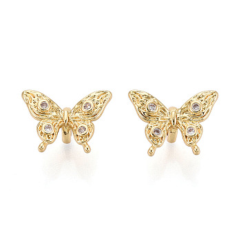 Brass Micro Pave Cubic Zirconia Beads, Butterfly, Real 18K Gold Plated, 11x15x7.5mm, Hole: 3.5mm