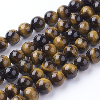 Natural Tiger Eye Beads Strands, Round, 10mm, Hole: 1mm, about 19pcs/strand, 7.5 inch