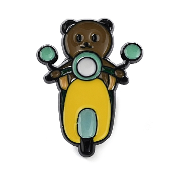 Bear Vehicle Enamel Pin, Alloy Brooch for Backpack Clothes, Yellow, 27x21x2mm